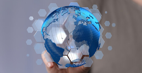 Poster - High-tech digital globe, global network, futuristic technology, internet connection, world map