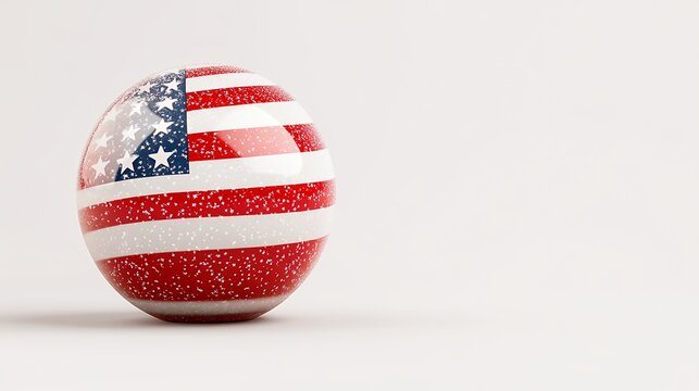 Glittery Patriotic Sphere with American Flag Design on White Background