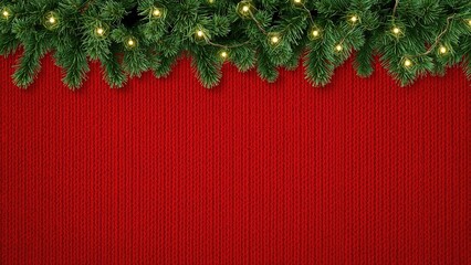 Poster - Yuletide scene with bright garland lights on a ruby red holiday garment