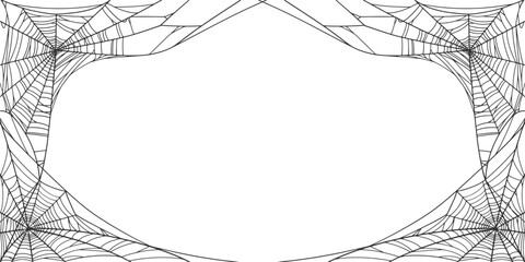 Wall Mural - Halloween Cobweb frame border, spider web Vector Isolated on Transparent Background. Vector eps
