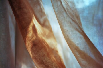 Poster - Soft sunlight filters through flowing fabric in a serene indoor setting at midday