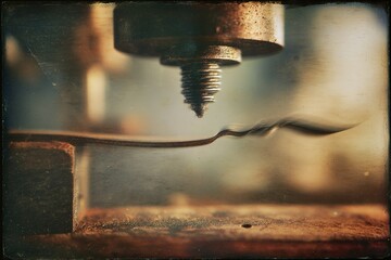 Poster - Close-up view of a metalworking process showcasing precision and craftsmanship in an industrial workshop