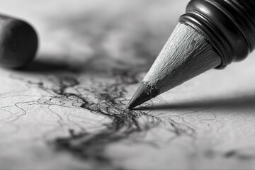 Poster - Detailed drawing process captured with a close-up of a pencil on textured paper showcasing artistic effort and creativity
