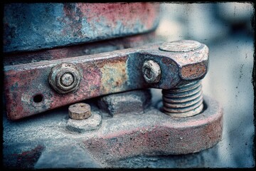 Poster - Close-up view of rusted mechanical components showcasing weathered metal textures and intricate details of an industrial setting