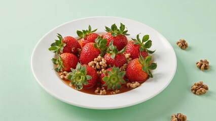 Poster - Snack dish combining whole strawberries with halved walnuts for health