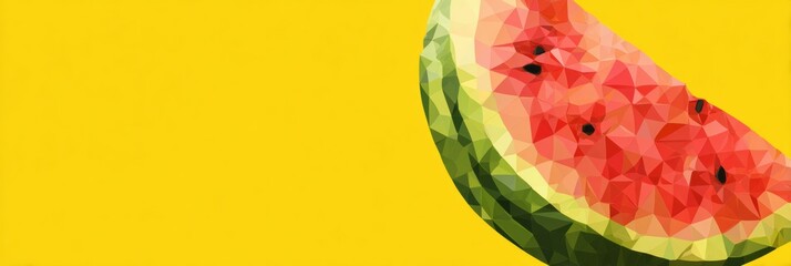 Poster - Vibrant Polygonal Watermelon Graphic on Sunny Yellow Background With Blank Right Margin for Design Versatility