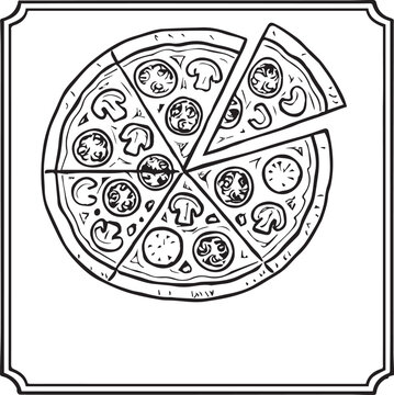 Pizza box design template line art vector 