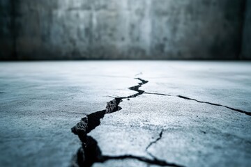 Poster - Cracked Concrete Floor with Texture and Detail, Showing Structural Damage and Imperfections in Industrial Setting for Construction and Repair Concepts