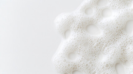 Aufkleber - A close-up shot of white foam with varying bubble sizes, set against a clean white background. The texture evokes cleanliness and lightness. Minimalist aesthetic.