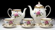 © Lucas - Elegant roze rozen thee servies zacht verlicht. AI Generated