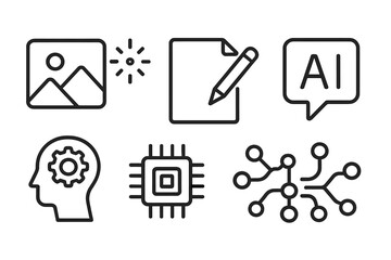 Poster - Creatively designed icons representing artificial intelligence concepts with technology elements and symbols