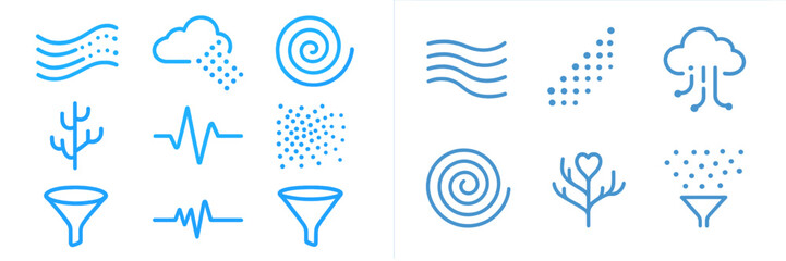 Poster - Abstract blue icons depicting weather patterns and environmental elements in a minimalist style