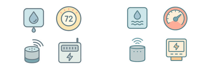Poster - Smart home device icons showcasing temperature, humidity, water usage, and energy monitoring for efficient living