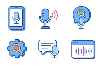 Poster - Collection of voice-related icons featuring mobile device, microphone, and speech elements for communication and technology themes