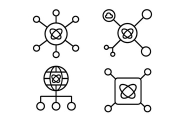 Poster - Network icons representing connectivity, interaction, and data flow in a minimalist design style