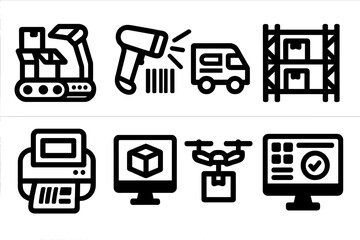 Poster - Conveying logistics and supply chain management through digital icons representing key processes and equipment