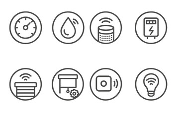 Poster - Collection of simple icons depicting various smart home devices and systems in a minimalist design