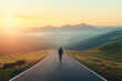 © A2Z AI  - A solitary figure walks along a road leading towards distant mountains at sunrise, symbolizing journey, hope, and the path ahead.