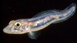 © DI - Transparent Eel Larva Drifting Vertically in Mesopelagic Zone with Shimmering Body and Dark Background