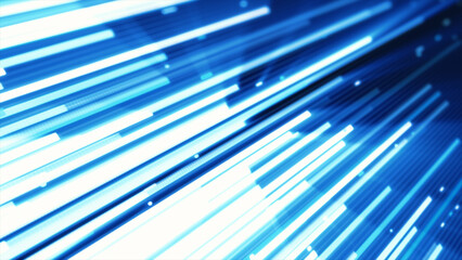 Poster - Intense blue light beams racing diagonally, suggesting high-speed data transfer and futuristic motion
