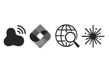 Aufkleber - Symbols representing technology, connectivity, and exploration on a clean white background