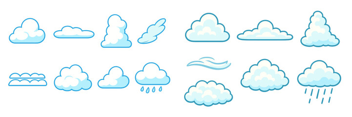 Poster - Different types of clouds illustrated in a clear style showcasing various shapes and weather indicators in a bright background