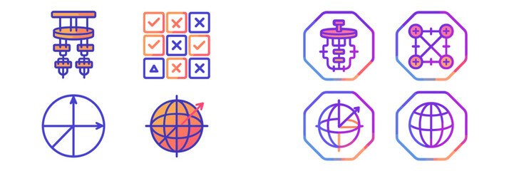 Fototapete - Icons representing various concepts in technology and data visualization created in a modern design using bold colors