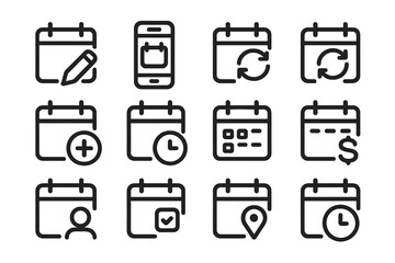 Fototapete - Dark themed calendar interface icons for digital applications