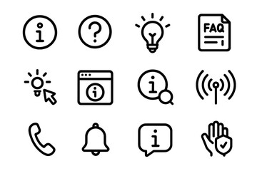 Fototapete - Minimalist information and support icons set with light bulb and faq symbols