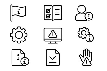 Fototapete - Information and alert icons set with checklists and gears
