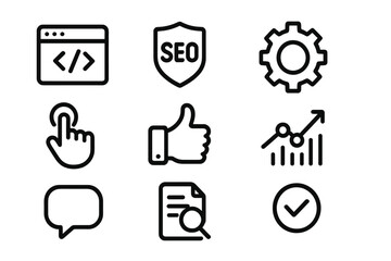 Minimalist web development icons for seo and analytics