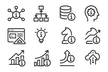 Poster - Modern linear icons for information and strategy concepts on dark background