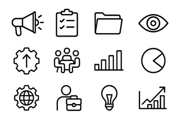 Fototapete - Minimalist business icons with dark background for corporate and marketing themes