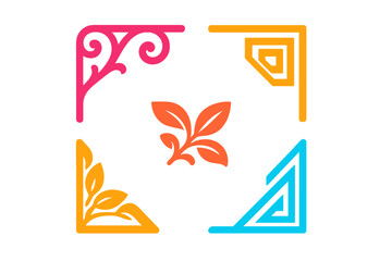 Poster - Colorful decorative motifs featuring leaves and geometric shapes in vibrant hues perfect for design projects