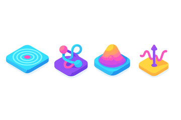 Poster - Colorful abstract shapes representing scientific concepts in digital art
