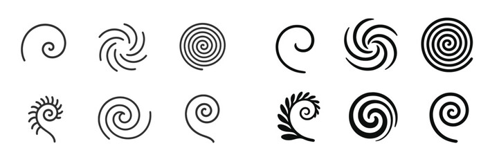 Poster - Various spiral and swirl designs created with simple lines showcasing different artistic styles and patterns in black and white