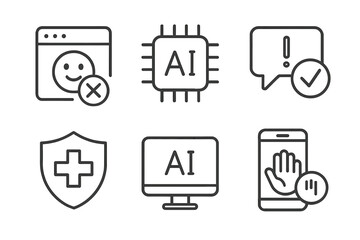 Fototapete - Collection of digital icons illustrating themes of artificial intelligence, technology, and user interaction in various contexts