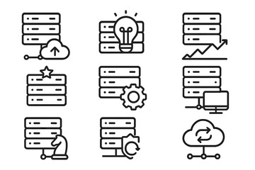 Poster - Linear data storage icons with cloud, gear, graph, and lightbulb elements