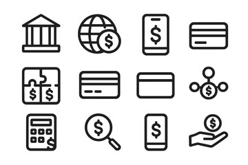 Poster - Black and gray financial technology icons on gradient background