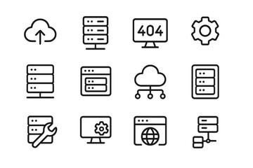 Fototapete - Minimalistic black and gray icons for network and server management