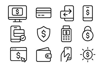 Poster - Modern linear finance icons for digital payments and secure transactions