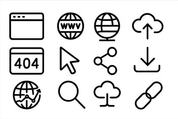 Fototapete - Modern web icons: minimalist internet symbols for digital interface design
