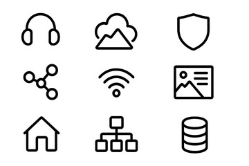 Fototapete - Modern minimalist icons set with black silhouette design on dark background