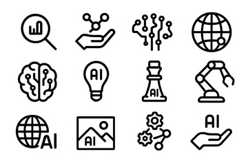 Poster - Innovative technology icons: ai, automation, global network elements in linear design