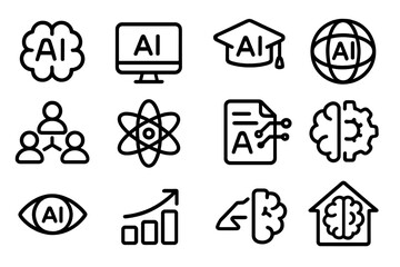 Aufkleber - Ai icons set: modern outline symbols for technology and education
