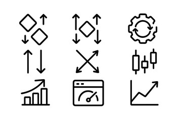 Poster - Minimalist black icons for data and analytics: charts, growth, and performance