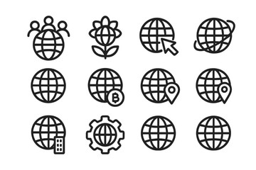 Poster - Global connectivity icons: linear globe variations for technology and communication themes