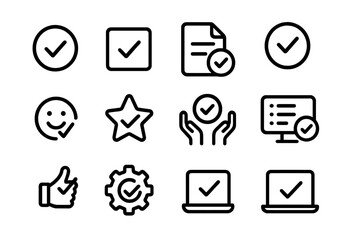 Fototapete - Collection of minimalist checkmark and approval icons in linear design
