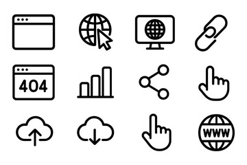 Fototapete - Minimalist web icons set featuring internet, computer, and networking symbols