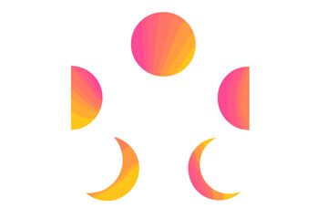 Poster - Creative abstract design featuring circular and crescent shapes in vibrant colors set against a simple background
